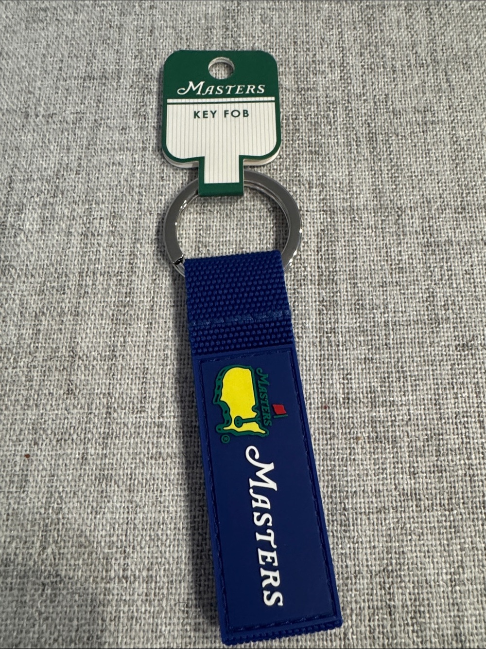 Masters Blue Key Fob with Yellow Logo and White Script